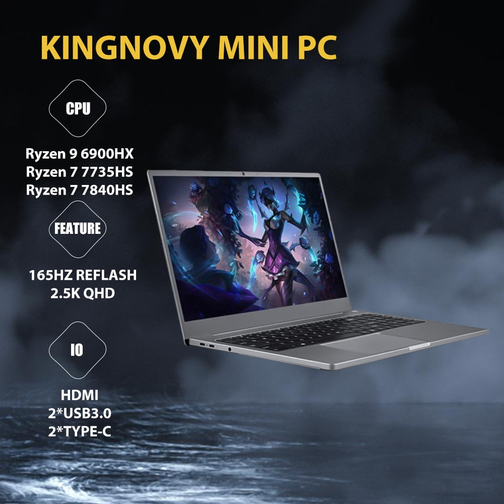 Affordable AMD Ultraslim Gaming Laptops 16" IPS Ryzen 9 6900HX 7 7840HS Notebook 64GB RAM 2TB SSD Fingerprint Unlock Computer