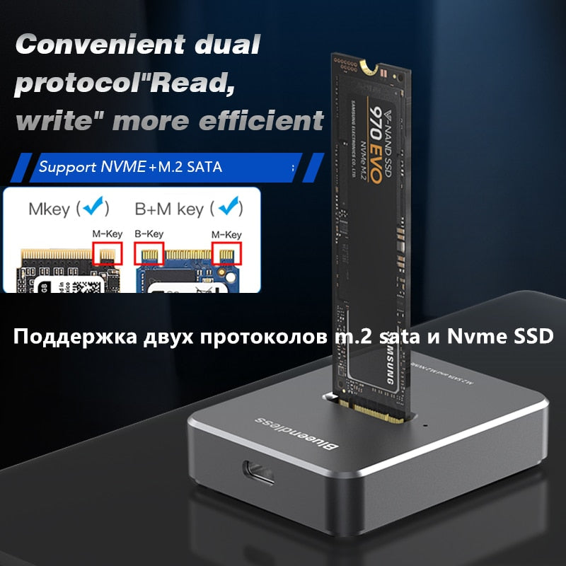 Blueendless Dual Protocol SSD Enclosure m.2 ssd case usb 3.1 NVME+NGFF SSD enclosure M key usb m 2 docking station