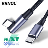 100W PD USB Type C to USB C Cable Right Angle Wire for Macbook Mobile Phone 5A Tipo C Fast Quick Charging Cord 90 Degree Cabel