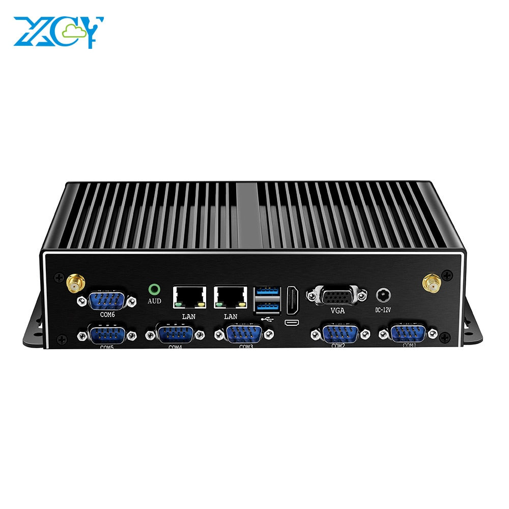 XCY Fanless Industrial Mini PC Intel Core i7 5500U 2x GbE LAN 6x COM RS232 HDMI VGA 6x USB Support WiFi 4G LTE Windows Linux