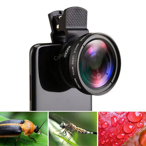 2 In 1 Mobile Phone Lens 0.45x Super Wide Angle 12.5x Macro HD Camera Lens For iPhone 12 11 8 7 6 XS Huawei Xiaomi Samsung