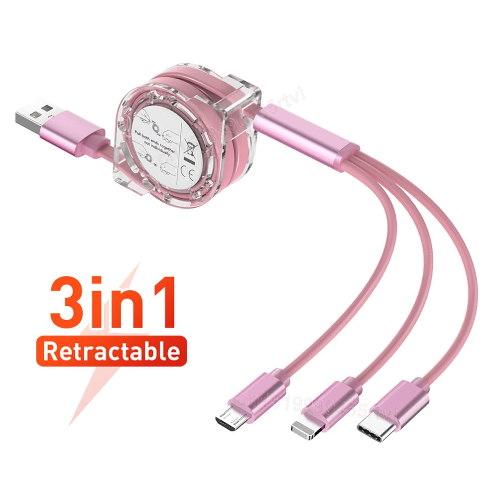 3In1 2in1 Micro USB Type C 8 Pin Multi Charger Cable For iPhone 13 12 11 Huawei P40 Pro Mobile Phone Cable Charging Cabel Cord