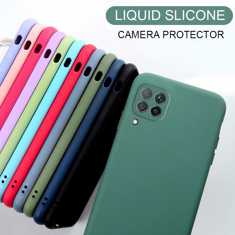 New Camera Protector Liquid Silicone Phone Case For Samsung Galaxy A12 A42 A22 4G 5G Original Soft Back Cover A 12 42 2021 2020