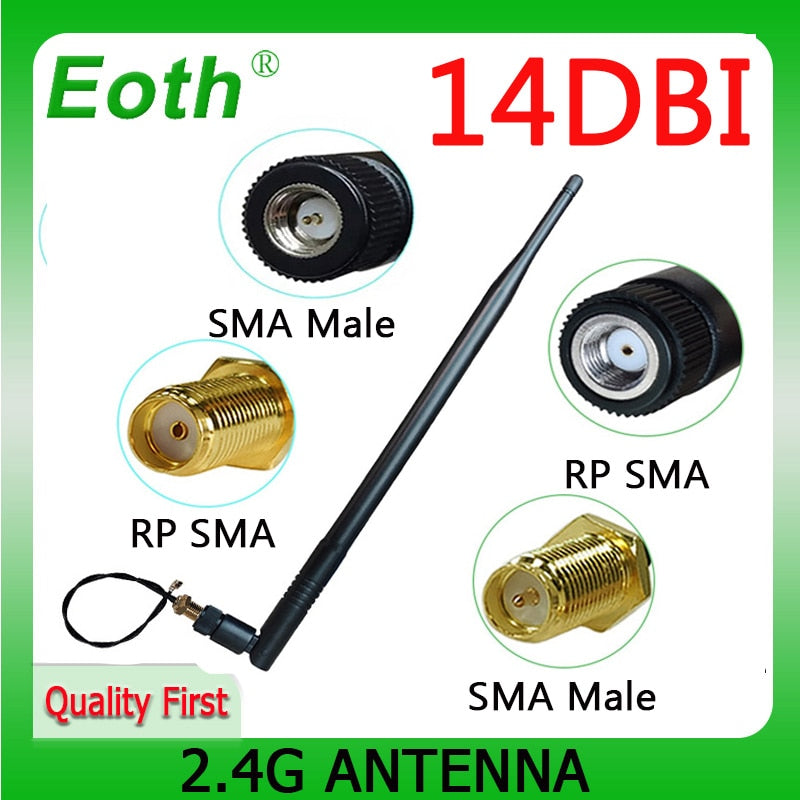 EOTH 2.4G Antenna wifi 14dBi SMA FeMale Connector PBX 2.4ghz antenna wi-fi 2.4g Wifi Booster 21cm ufl./ IPX 1.13 Pigtail Cable