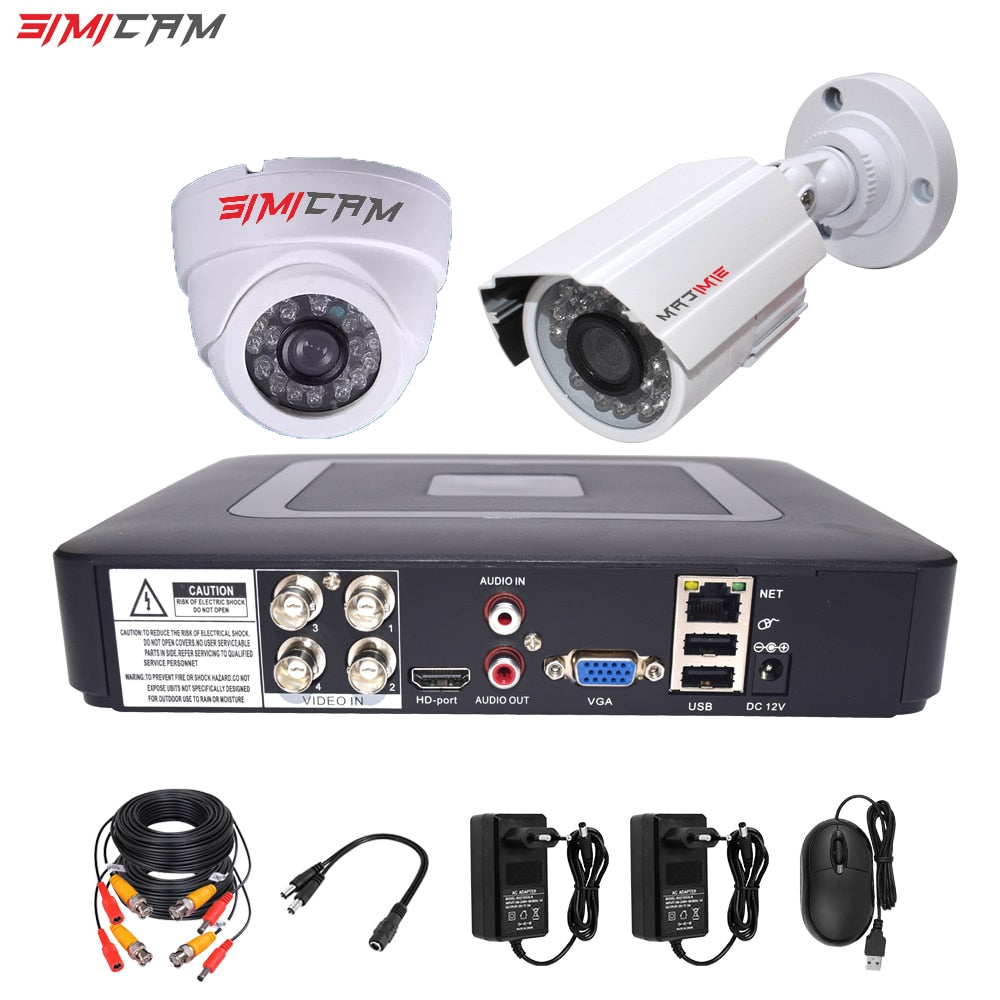4CH DVR CCTV Security Camera System Analog AHD Cameras Kit 1200TVL 2Pcs  Dome Bullet 1080P 2MP 5in1 DVR Video Surveillance Set