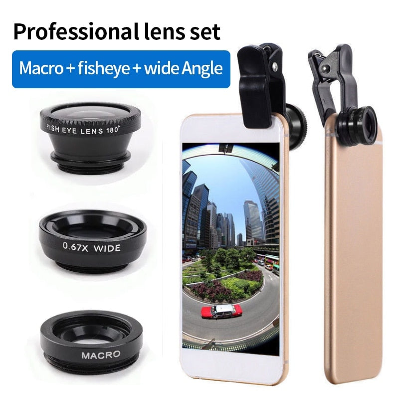 Fisheye Wide Angle Macro Acrylic Glass Lens Three in One Lens Mobile Phone External Lens