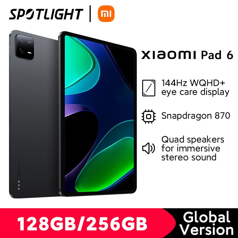 Xiaomi Pad 6 Global Version 11-inch 144Hz WQHD+ Eye Care Display 128GB/256GB Snapdragon 870 Tablet 8840 mAh 33W Hyper Charging