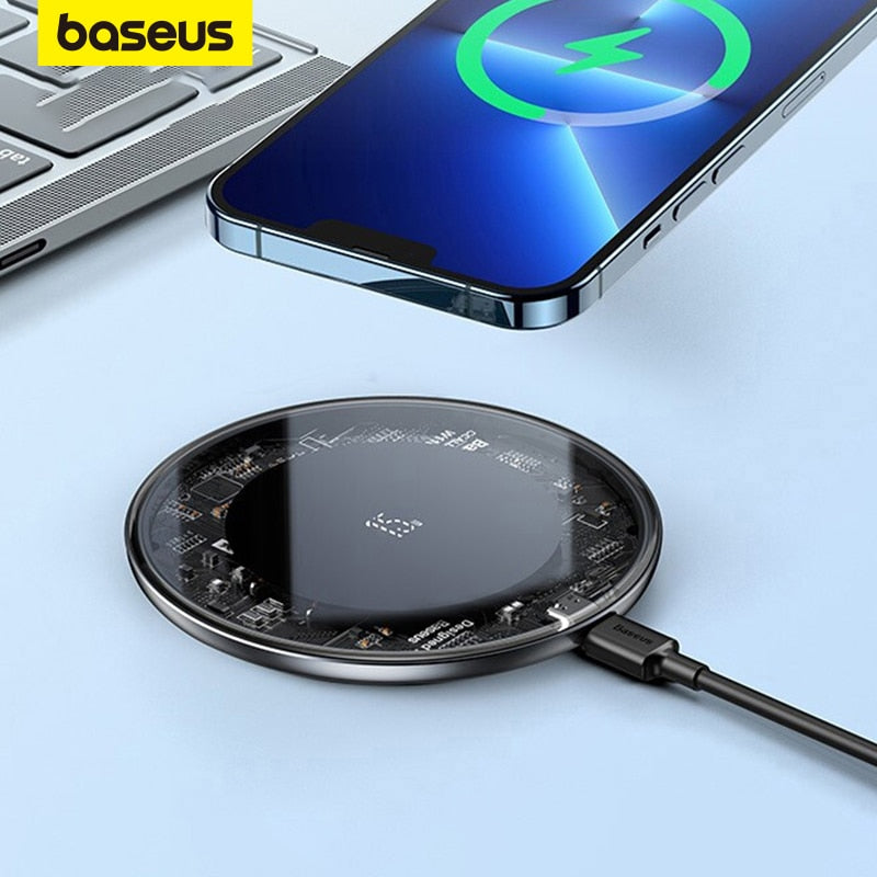 Baseus 15W Fast Wireless Charger For iPhone 14 13 12 For Airpods Visible Qi Wireless Charging Pad For Samsung S22 S10 Xiaomi LG
