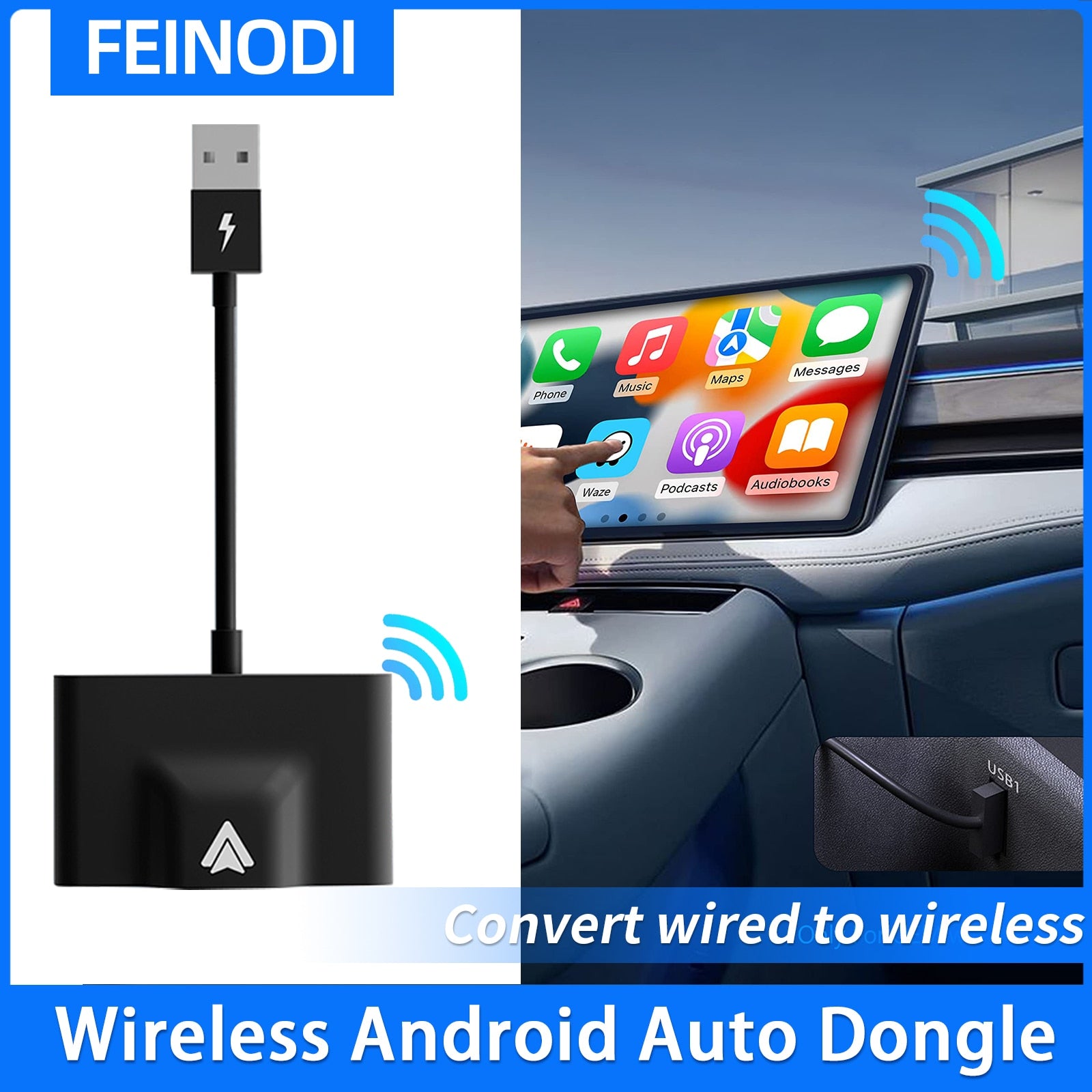 Wireless Android Auto Adapter for OEM Wired AA Cars Android Auto Dongle for Android Phone Convert Wired to Wireless 5Ghz WiFi