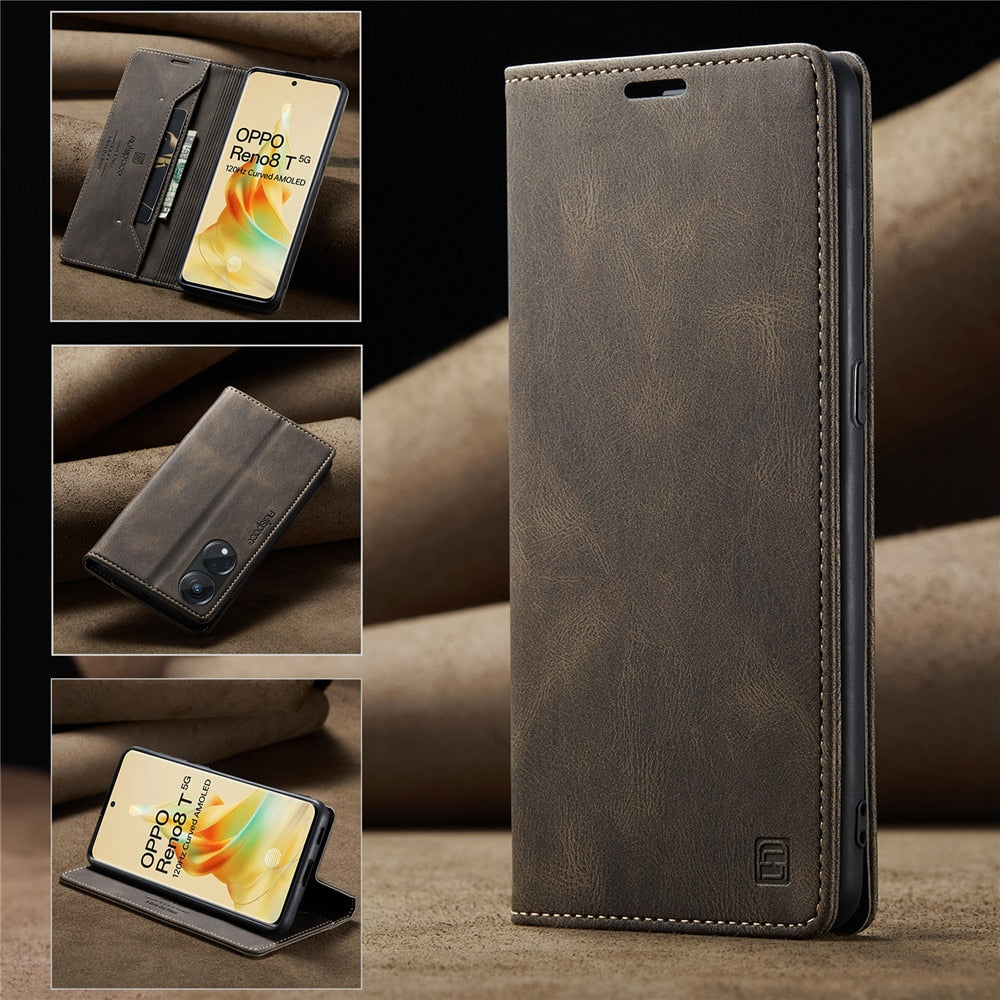 OPPO Reno8T 5G Case Leather Magnetic Card Bags Cover For OPPO Reno 8T 4G Case Luxury Wallet Stand with Holder Reno8T Phone Case