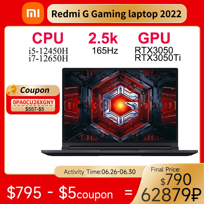 Xiaomi Redmi G Gaming Laptop 2022 Intel Core i7-12650H RTX3050Ti Notebook 16Inch 2.5K 165Hz 16GB RAM 512GB SSD Pc Gamer Computer