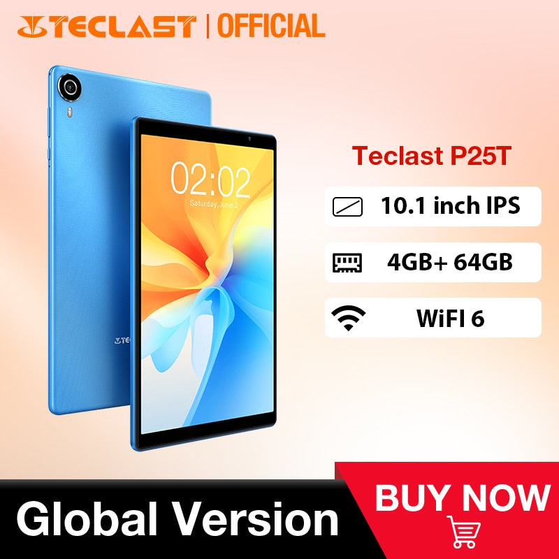 Teclast P25T 2023 Android 12 Tablet 10.1 inch IPS 1280x800 4GB RAM 64GB ROM 2.4G+5G Wi-Fi 6 BT 5.0 Type-C Dual Cameras