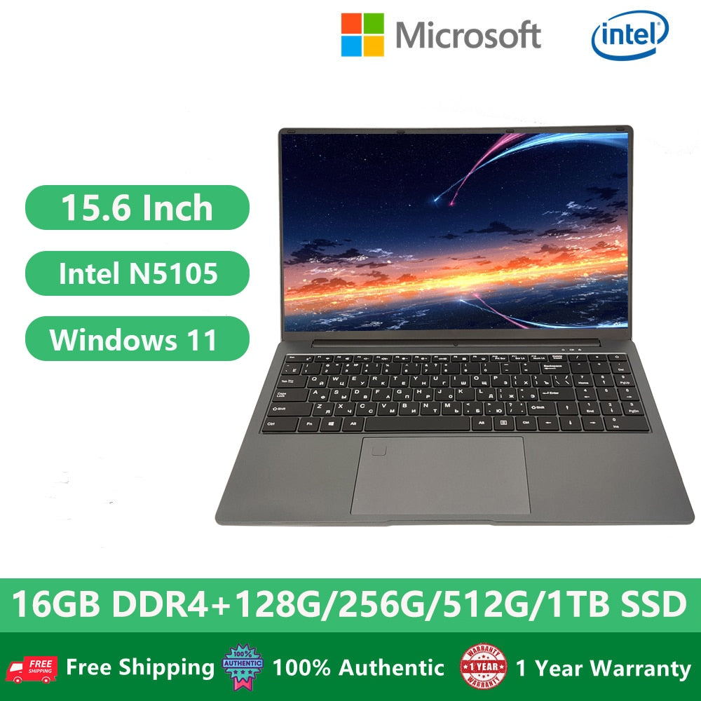 Cheap Office Laptops Windows 11 School Notebook Computer PC Netbook 15.6 Inch Intel Celeron N5105 16G RAM 1TB M.2 Dual WiFi