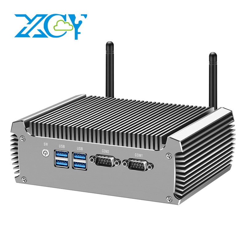 XCY Fanless Industrial Mini PC Intel Core i7-4500U 2x RS-232 Serial Ports Dual GbE LAN 4x USB Support WiFi Windows Linux