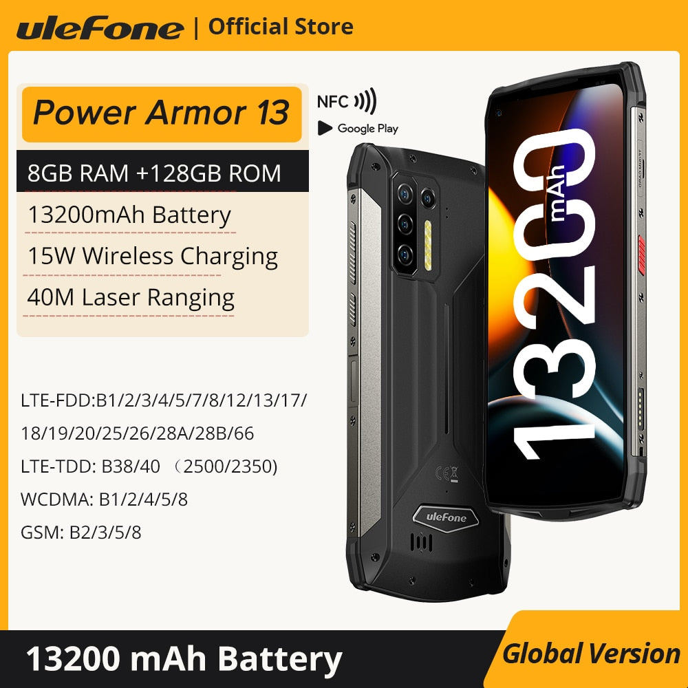 Ulefone Power Armor 13 13200mAh Rugged Smartphone  Android  Waterproof Phone 6.81”FHD  Mobile Phone Global Version