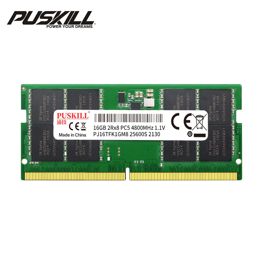 PUSKILL Memoria Ram DDR5 32GB 16GB 8GB 4800MHz 5200MHz 5600MHz 1.1V Sodimm Notebook Laptop Memory Module