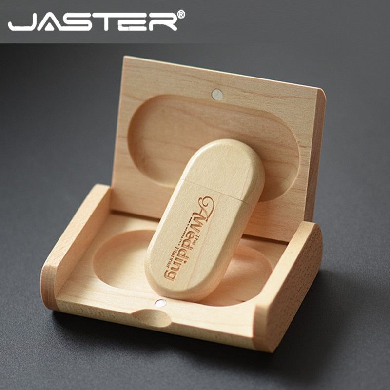 JASTER Free Custo Logo Wooden Box USB Flash Drive 128GB Personal Logo Wedding Gift Memory Stick 64GB Wood Pendrive 32GB U disk