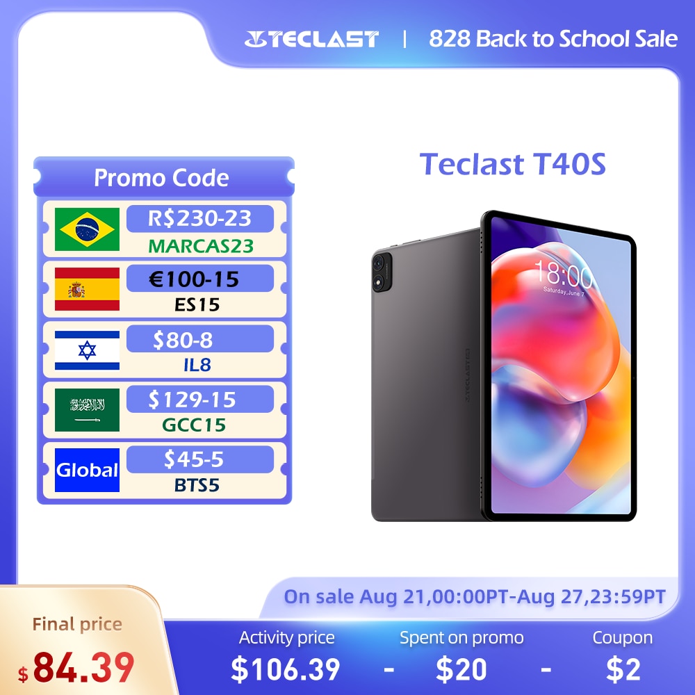 Teclast T40S Tablet 10.4 Inch  2K Full Laminated Display Android 12" 8GB RAM 128GB ROM  MT8183 8-Core 13MP Camera Tablet Android