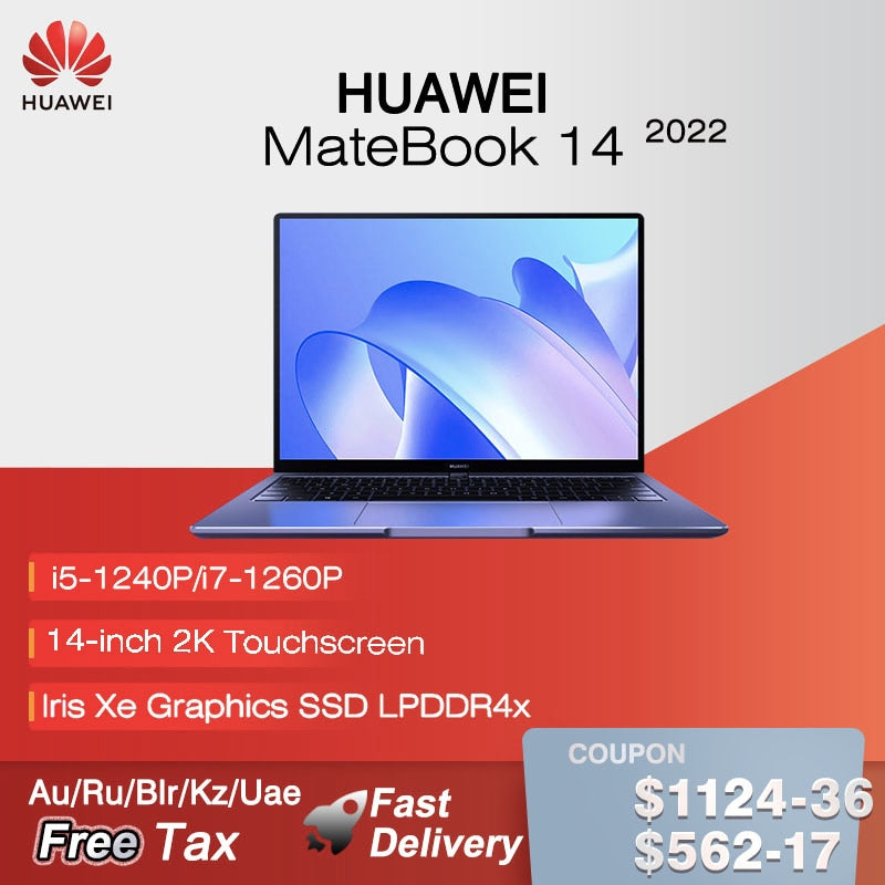 2022 HUAWEI MateBook 14 Laptop 14 Inch IPS 2K Full Touch Screen Netbook i5-1240P/i7-1260P 16GB 512GB Iris Xe Graphics Notebook
