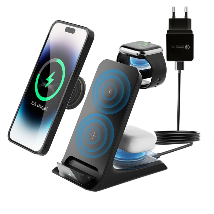 KPON 3 in 1 Wireless Charger Stand For iPhone 14 13 12 11 Apple Watch Ultra 8 7 6 5 Airpods Pro 2 3 Qi 15W Fast Charging Station