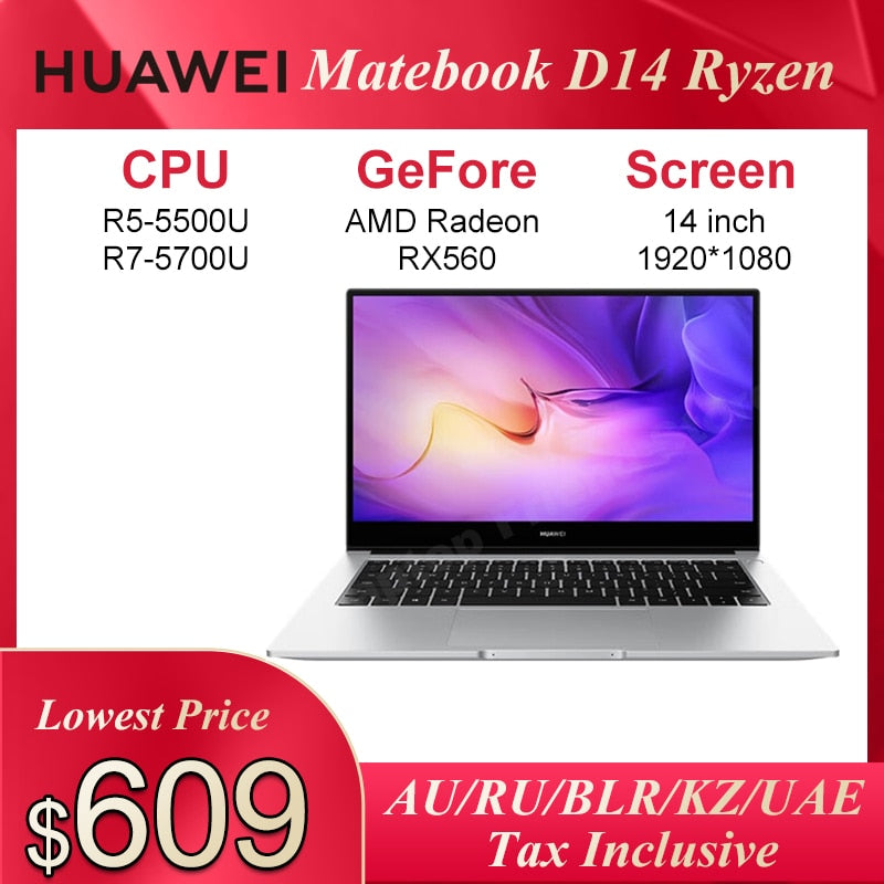 2021 HUAWEI MateBook D 14 Laptop AMD Ryzen R5-5500U/R7-5700U 8GB/16GB 512GB Notebook 14-inch IPS PCIe SSD Windows 11