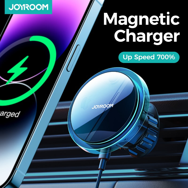 Joyroom Magnetic Car Phone Holder Wireless Charger For iPhone 14 13 12 Pro Max Fast Charging Car Charger Holder With Blue Light