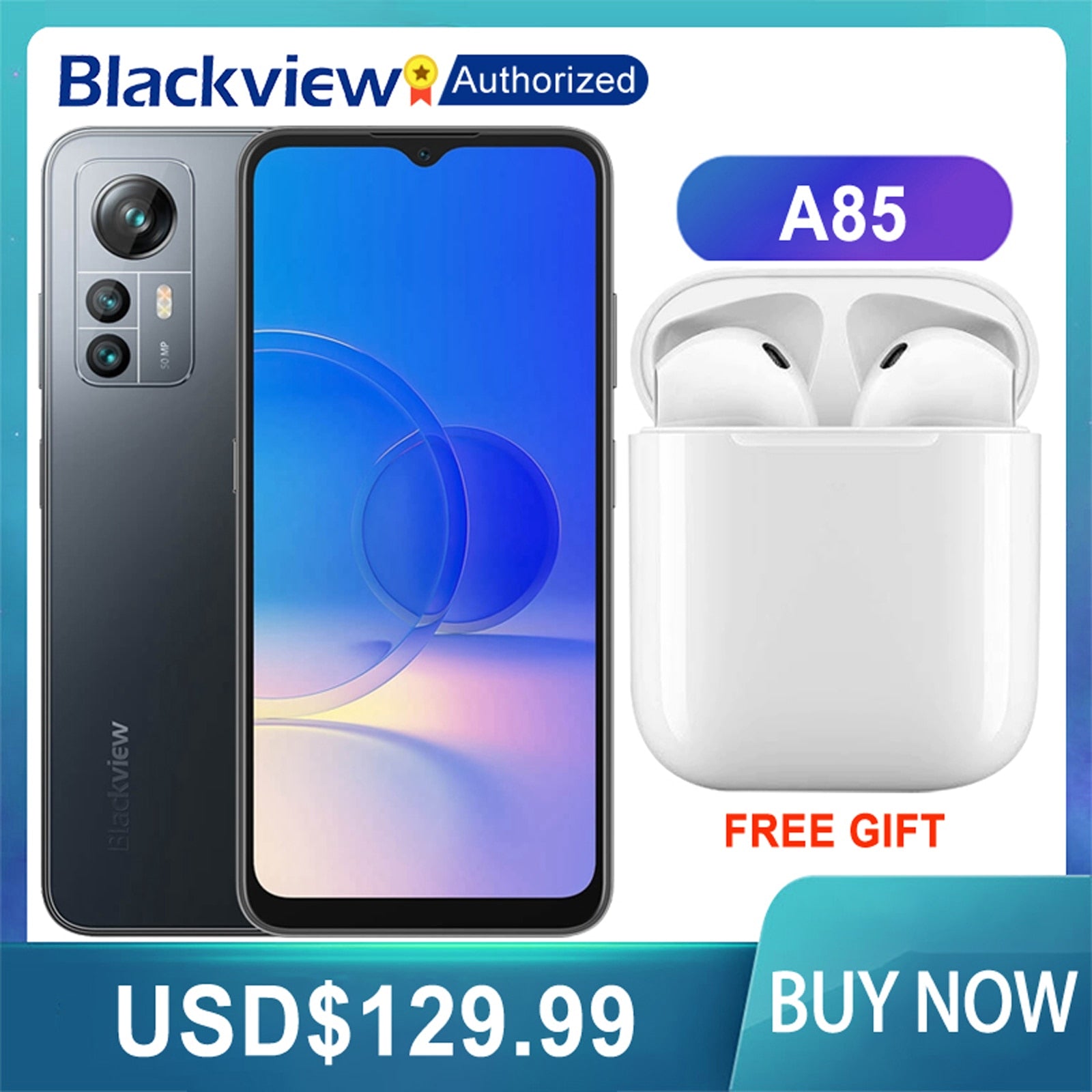 Blackview A85 Smartphone 6.5" Screen Android 12 Octa Core 8GB RAM+128GB ROM 4480mAh 50MP Rear Camera Cellphone 4G Mobile Phone