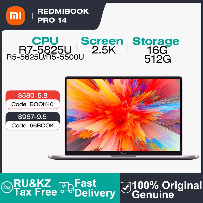 Xiaomi RedmiBook Pro 14 Laptop 14 Inch 2.5K Screen Notebook AMD Ryzen R5 5500U 16GB 512GB PCIE SSD Netbook Laptop Computer PC