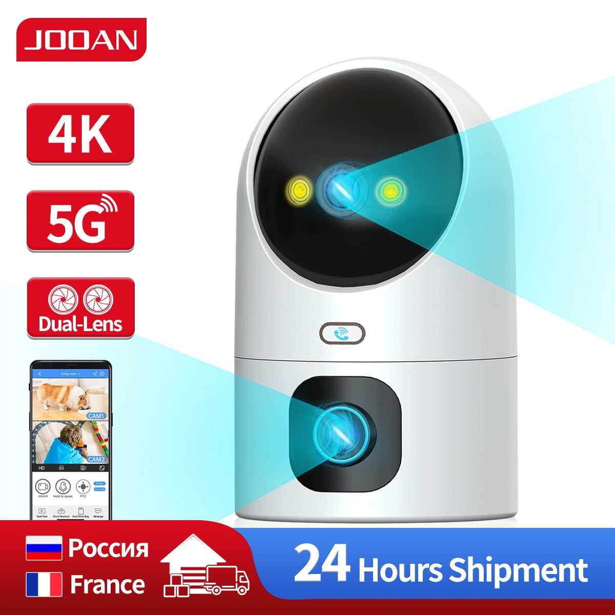JOOAN  3MP PTZ ONVIF IP Camera 5G WIFI Wireless Security Camera Dual Lens Surveillance Smart Home AI Tracking Baby Monitor