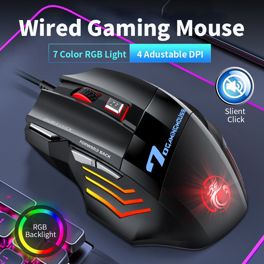 Wired Gaming Mouse Gamer USB Ergonomic Mause RGB 5500 DPI Silent Mice With LED Backlight 7 Button Computer Mouse For PC Laptop