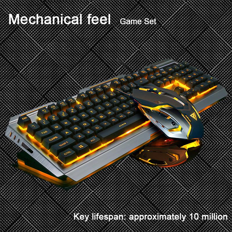 Experience Ultimate Gaming with Mechanical Touch Keyboard and Mouse Set - Wired, Luminous Game Keyboard