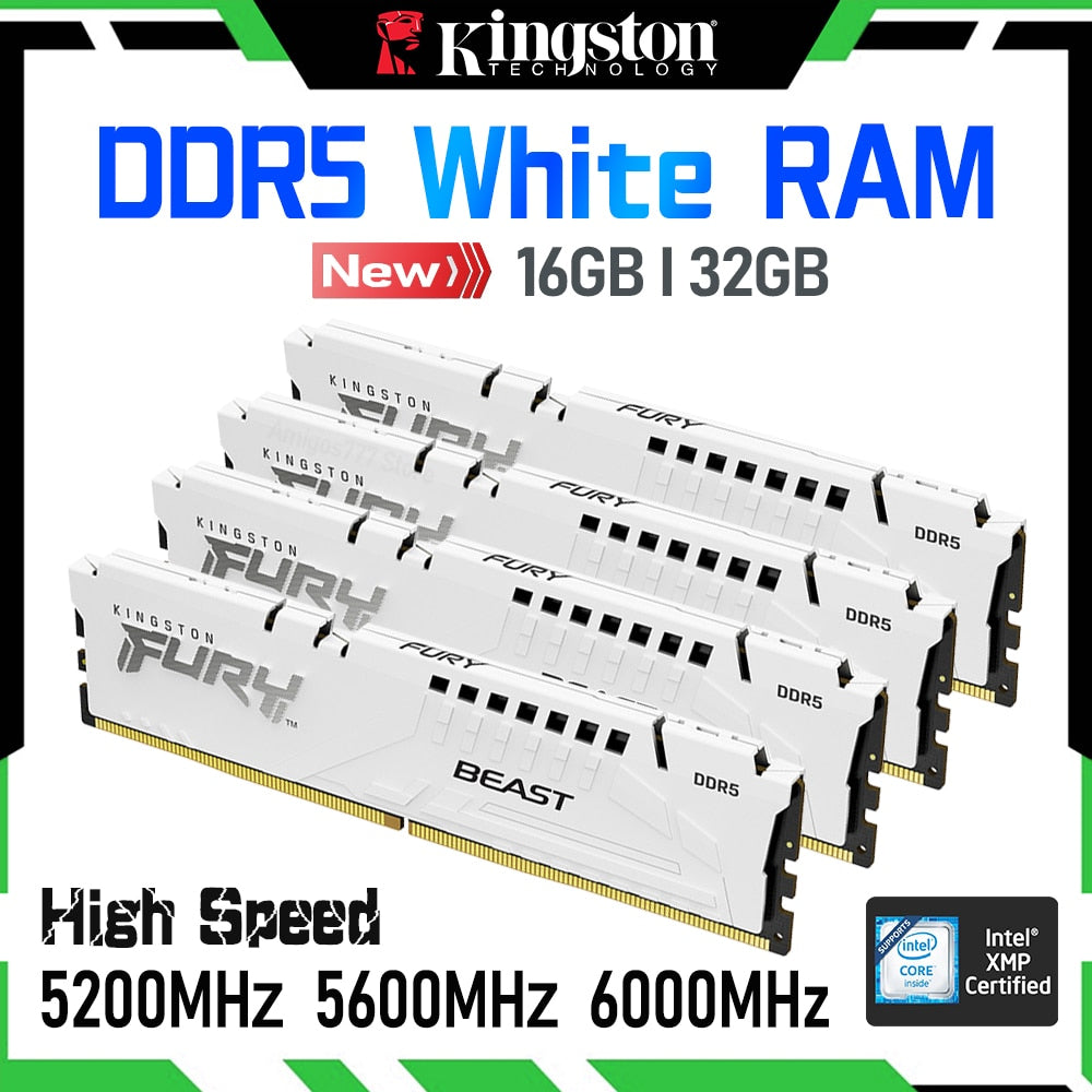 Kingston DDR5 5200MHz 5600MHz 6000MHz White 16GB 32GB 64GB Desktop Memory XMP3.0 Intel Z790 B650 X670 Gaming Motherboard Ram New