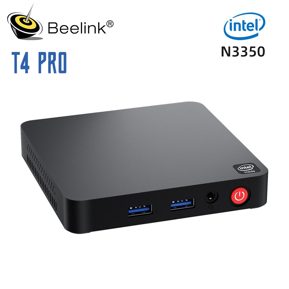 Beelink T4 Pro Mini PC Intel Celeron N3350 Win 10 4GB DDR4 64GB eMMC Supports Dual HDMI USB 3.0 2.4G 5.8G WiFi BT4.0 PK AK3V