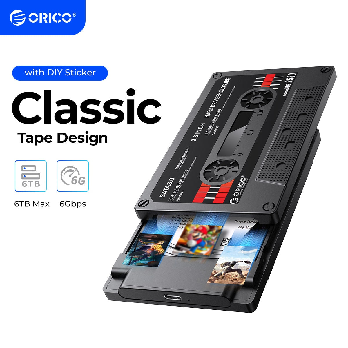 ORICO 2.5'' HDD Enclosure SATA to USB3.0 External Hard Drive Case 5Gbps / 6Gbps Type-C HDD Case With DIY Sticker