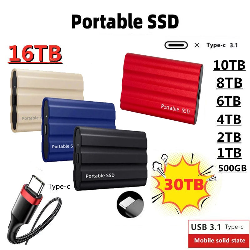 For Samsung New Portable SSD 1TB External Type C USB 3.0 2TB 4TB 8TB High Speed Solid State Drive Mobile Disk SSD For Laptop/Mac