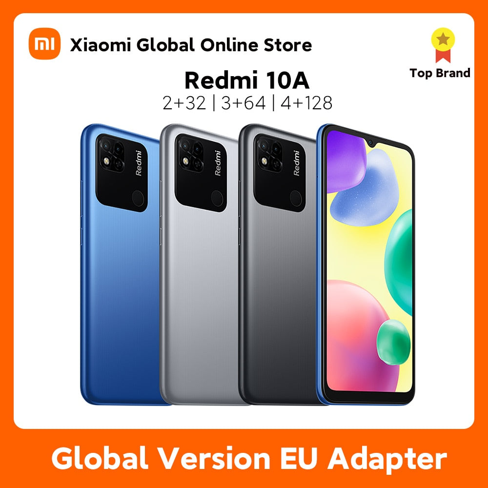 Global Version Xiaomi Redmi 10A 2GB 32GB MTK Helio G25 Octa Core 13MP Camera 5000mAh Battery 10W Fast Charging 6.53” Display