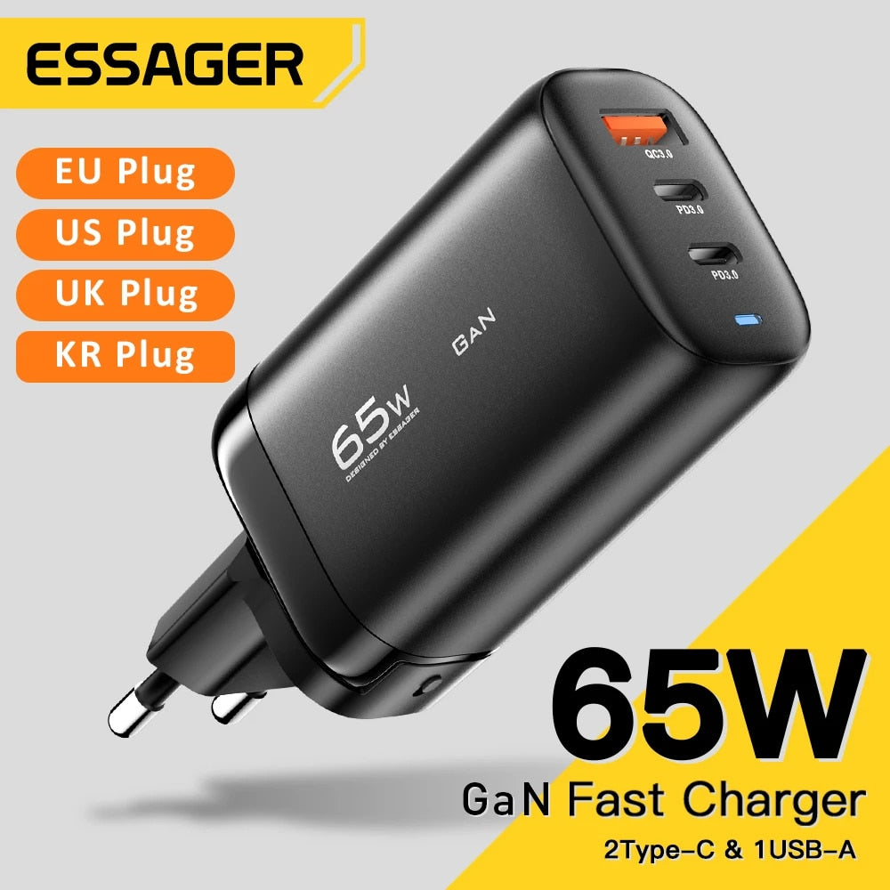Essager 65W GaN USB Type C Charger For Laptop PPS 45W 25W Fast Charge For Samsung QC3.0 PD3.0 For iPhone14 13 Pro Phone Chagers