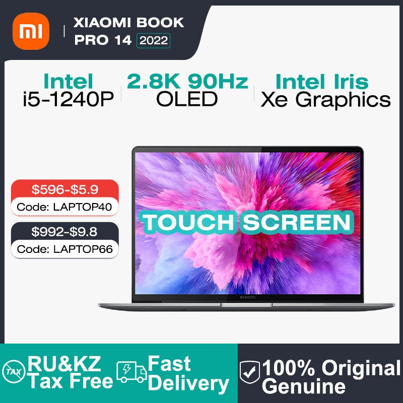 2022 Xiaomi Book Pro 14 Laptop 14 Inch 2.8K 90Hz OLED Touch Screen i5-1240P 16GB 512GB Intel Iris Xe Graphics Thin Notebook