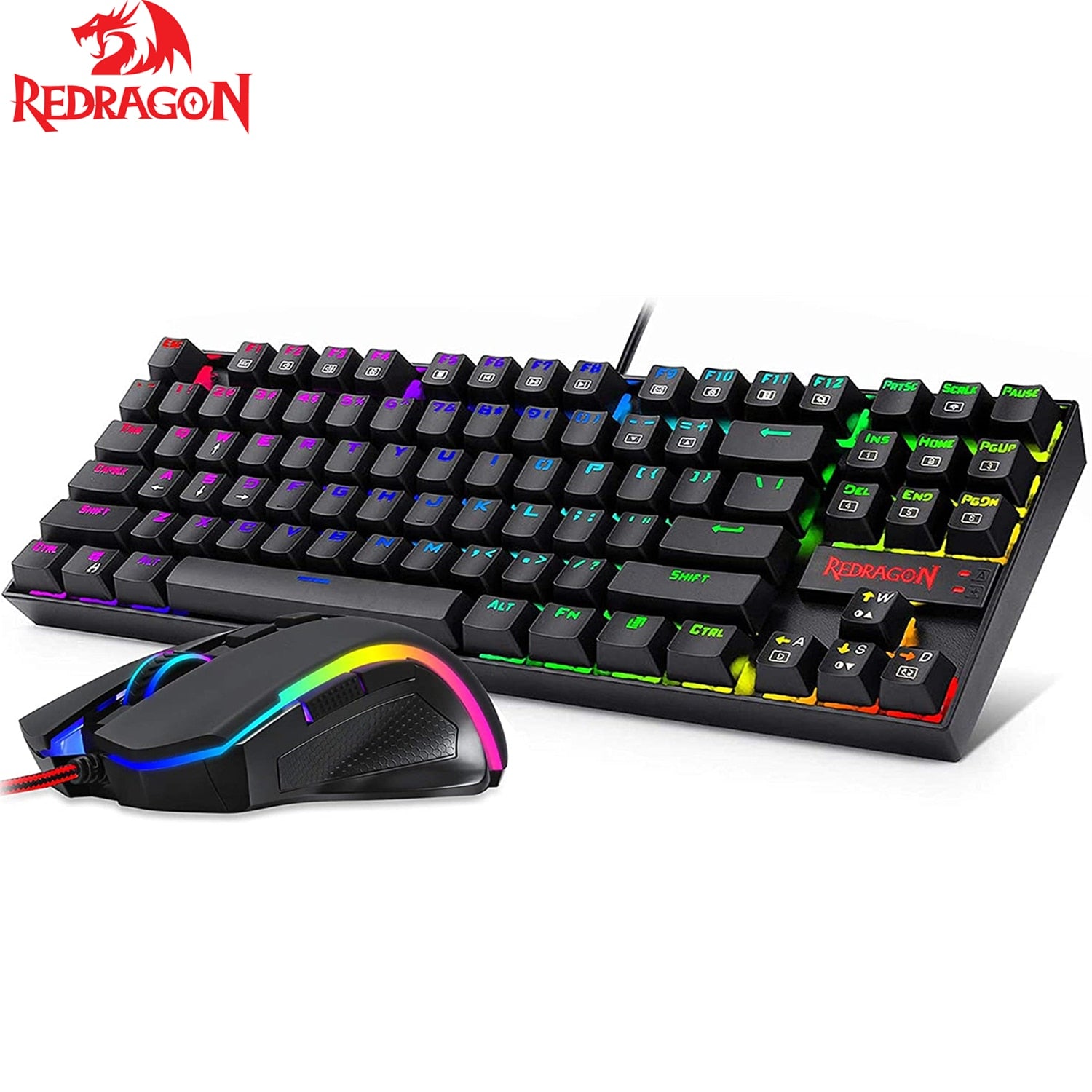 Redragon Keyboard Mouse Set K552-RGB-BA Mechanical Gaming Keyboard and Mouse Combo Wired RGB LED 60% for Windows PC Gamers