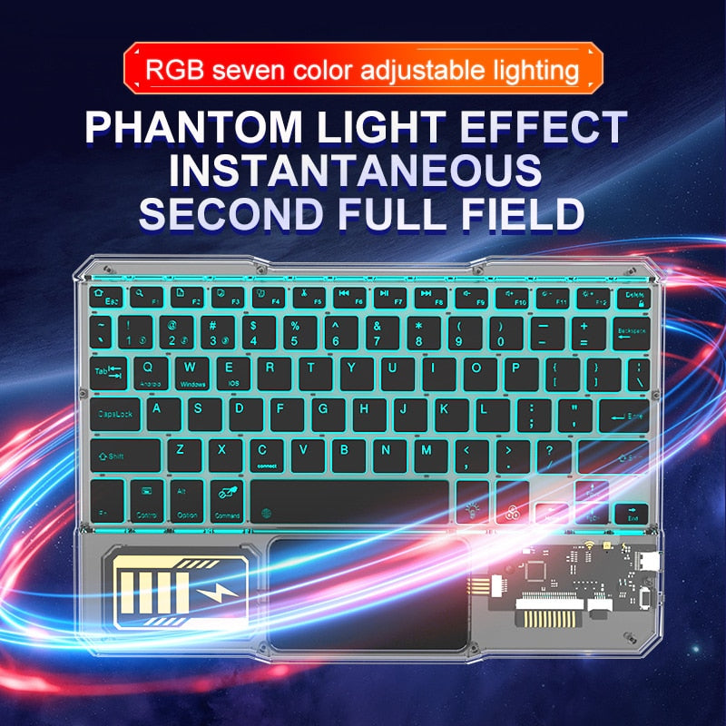 Transparent RGB Bluetooth Keyboard with Touchpad Rechargeable Wireless Keyboard for Pad Android iOS Windows Tablet