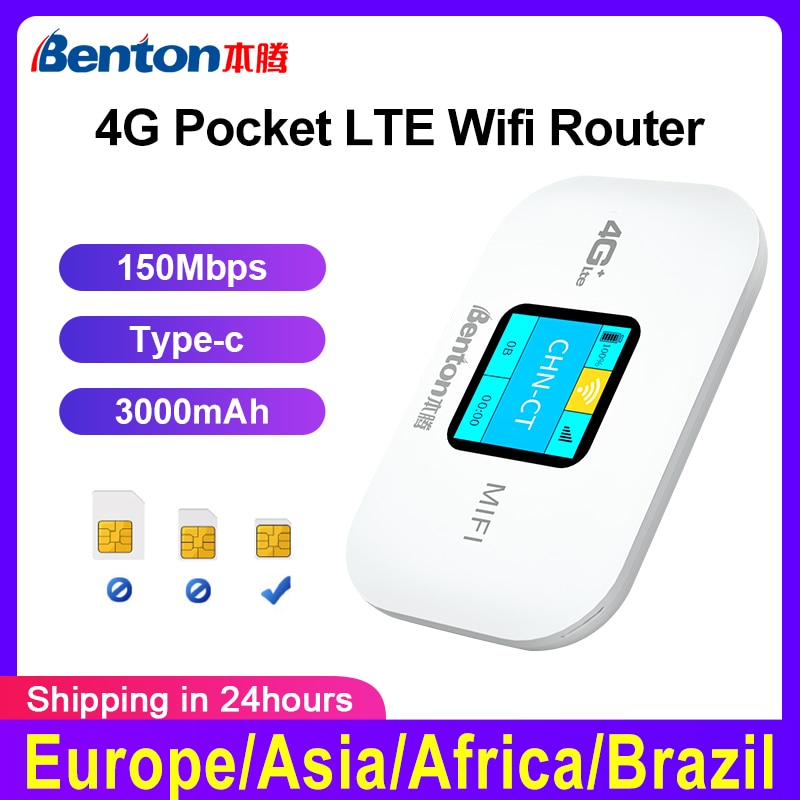 Benton 4G Lte Router Wireless Wifi Portable Unlock Modem Mini Outdoor Hotspot 150mbps Pocket Mifi Sim Card Slot Repeater 3000mah