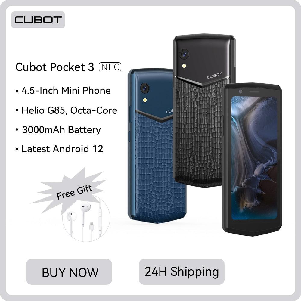 4.5-Inch Mini Smartphone, Cubot Pocket 3, Helio G85,Octa-Core, NFC, 4GB RAM, 64GB ROM, 3000mAh, 20MP Camera, 2022 New Mini Phone