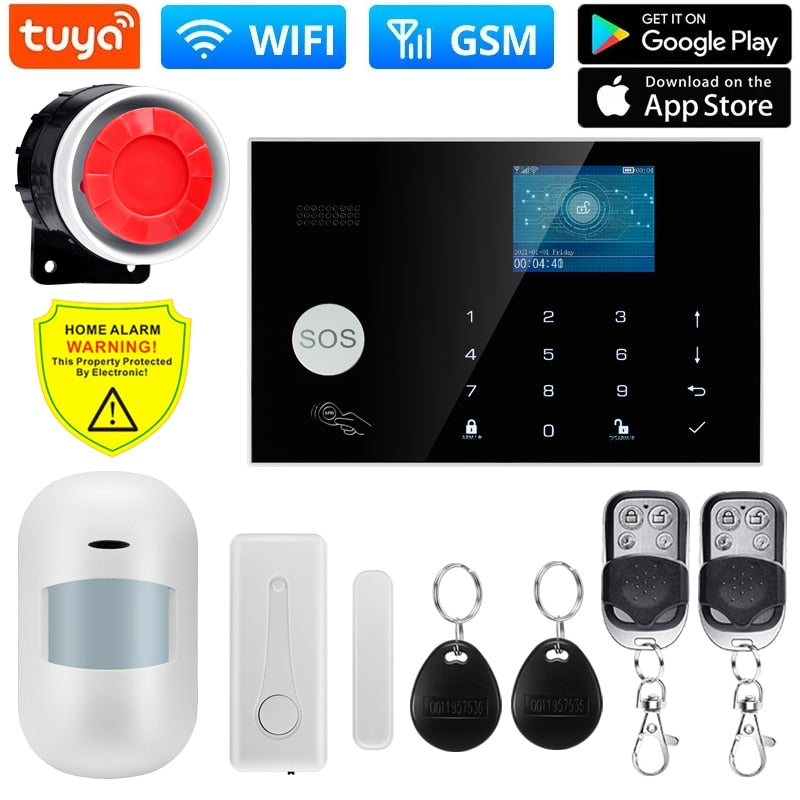 Tuya Wifi Gsm Security Alarm System Works With Alexa Home Burglar 433mhz Motion Detector Smoke Door Window Sensor IP Camera