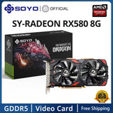 SOYO Original Radeon RX580 8G Graphics Card GDDR5 Memory Video Gaming Card PCIE3.0x16 HDMI DP*3 for Desktop Computer AMD Card