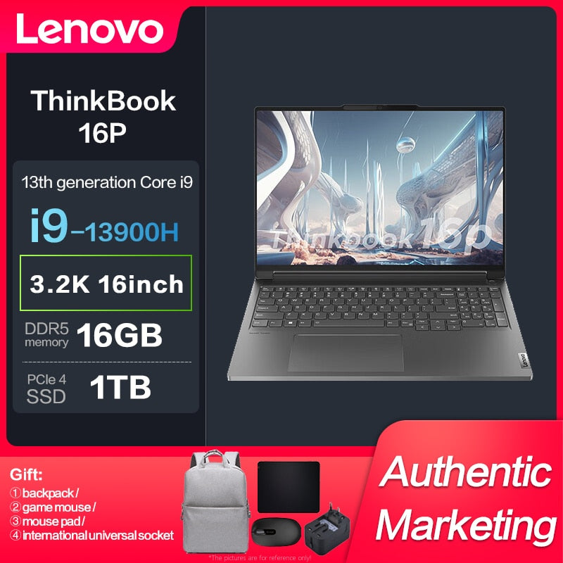 New Lenovo ThinkBook 16P Laptop Intel I9-13900H 16G 1TBSSD RTX4060-8GB 3.2K 165Hz 16inch Slim Notebook