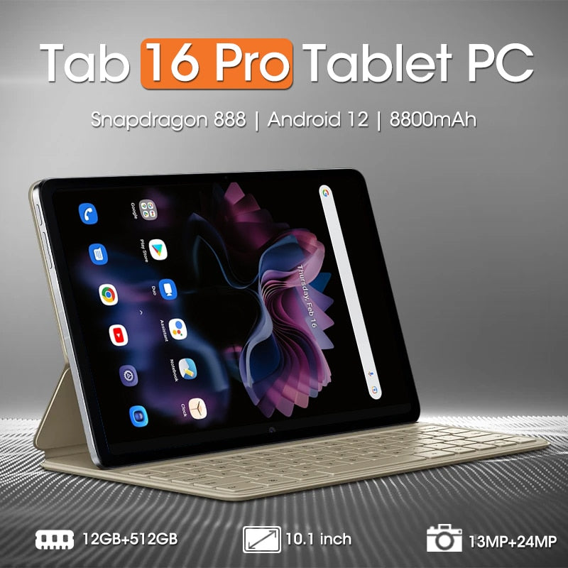 Tab 16 Pro Tablet 10.1'' Global Version Pad Android 12 Snapdragon 888 12GB 512GB 8800mAh 13MP Camera 4G/5G Tablets PC Dual Sim