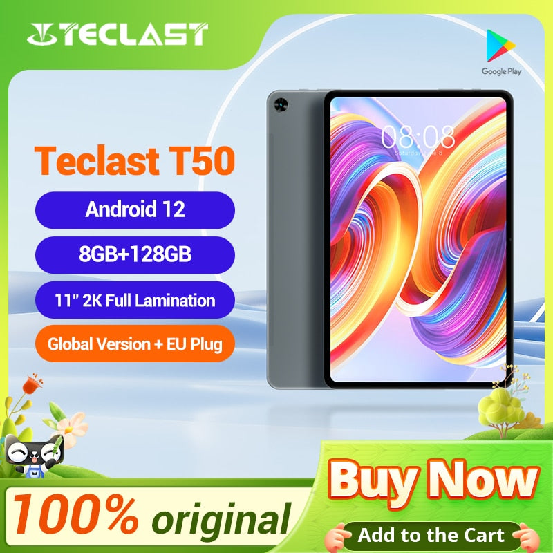 Teclast T50 Tablet 18W Fast Charging 11" 2K  Android 12 2000x1200 8GB 128GB UNISOC T616 Octa Core Type-C  4G Network GPS