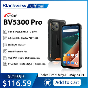 Blackview BV5300 Pro IP68 Waterproof Rugged Smartphone Android12 Phone P35 4GB 64GB Mobile Phone 13MP Camare 6580mAh Cellphone