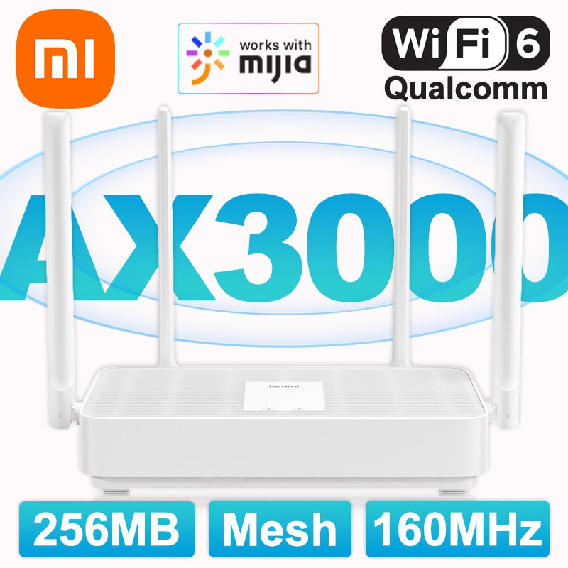 [In Stock] Xiaomi Redmi Router AX3000 Wifi 6 Mesh WIFI Gigabit 2.4G 5.0GHz Dual-Band Wireless Signal Amplifier High Gain Antenna