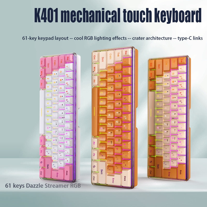 61 Key K401 for PC Laptop Desktop Wired Gaming Film Keyboard RGB Illuminated Keyboard 60% PC Gaming Keys